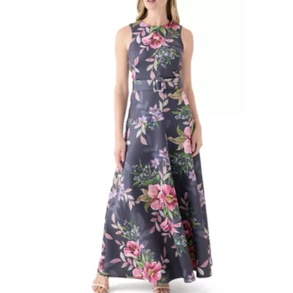 NWT Melonie T Maxi Dress 14 Floral Print Scuba Weight Wedding Guest Event Long